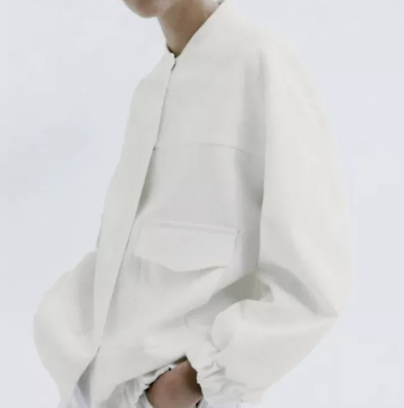 New Zara Longline Patch Pockets Oyster White Bomber Jacket Blogger Fav Small - Picture 7 of 17